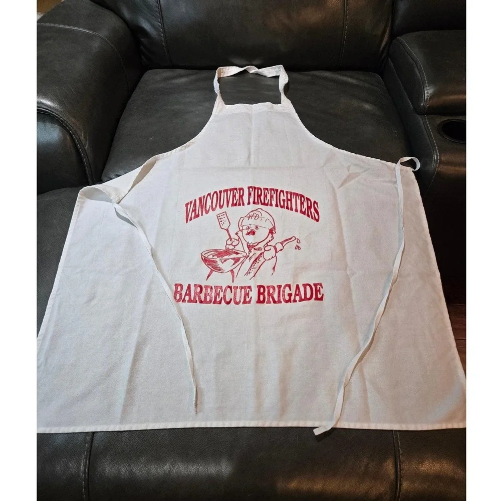 Vancouver Firefighters Barbecue Brigade Apron OS White Red Excellent Graphic BBQ
